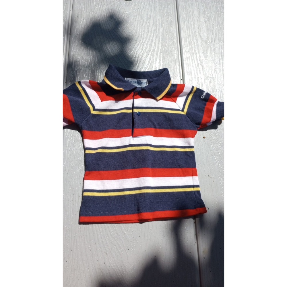 Vintage Oshkosh B'gosh 80s 90s Striped Polo USA‎ EUC Red Navy Blue Yellow